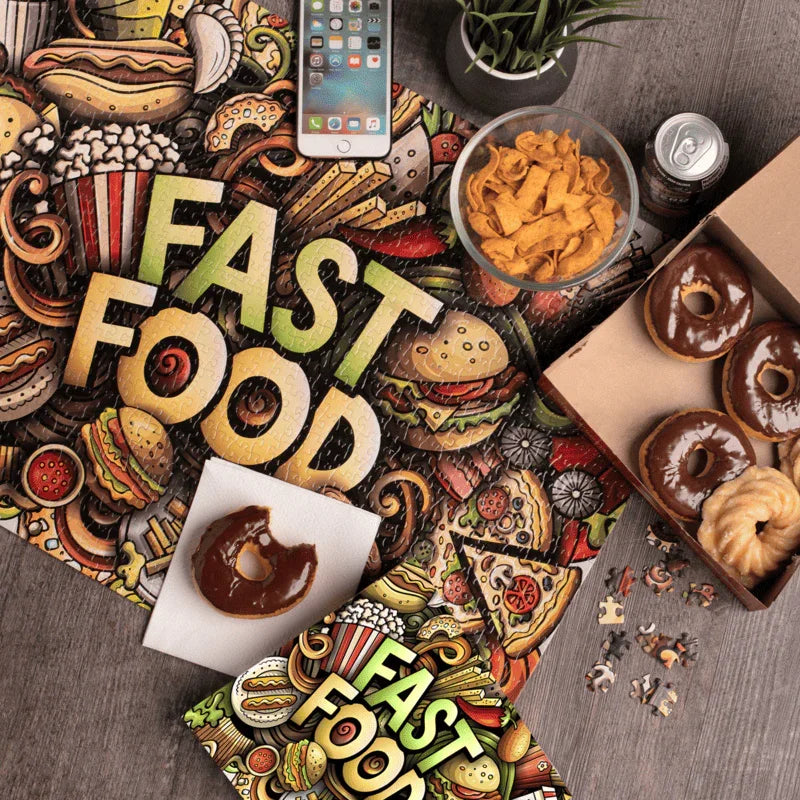 Fast Food Frenzy - 500/1000 PCS Wooden Jigsaw Puzzle - | TreeletPuzzle | High - Quality 1000 - Piece Wooden Puzzle