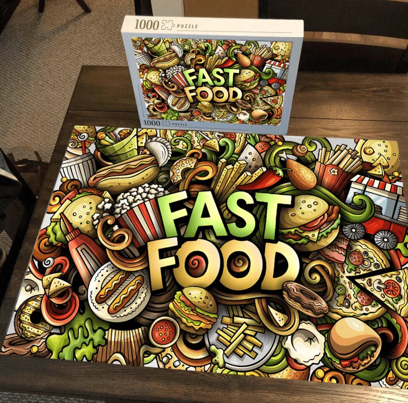 Fast Food Frenzy - 500/1000 PCS Wooden Jigsaw Puzzle - | TreeletPuzzle | High - Quality 1000 - Piece Wooden Puzzle