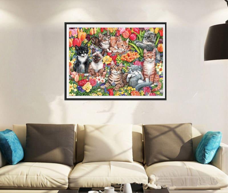 Feline Garden Party - 500/1000 PCS Wooden Jigsaw Puzzle - | TreeletPuzzle | High - Quality 1000 - Piece Wooden Puzzle