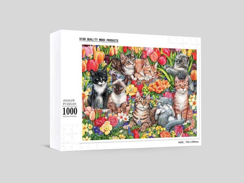 Feline Garden Party - 500/1000 PCS Wooden Jigsaw Puzzle - | TreeletPuzzle | High - Quality 1000 - Piece Wooden Puzzle