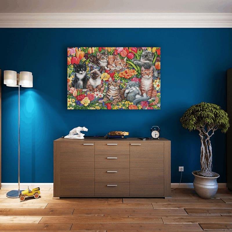 Feline Garden Party - 500/1000 PCS Wooden Jigsaw Puzzle - | TreeletPuzzle | High - Quality 1000 - Piece Wooden Puzzle