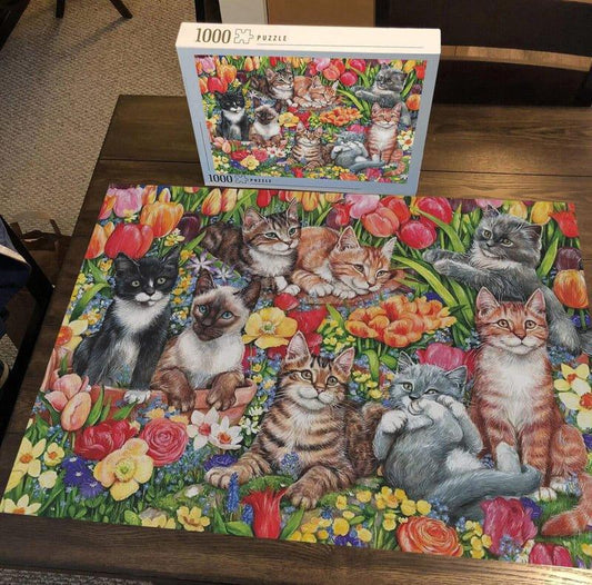 Feline Garden Party - 500/1000 PCS Wooden Jigsaw Puzzle - | TreeletPuzzle | High - Quality 1000 - Piece Wooden Puzzle